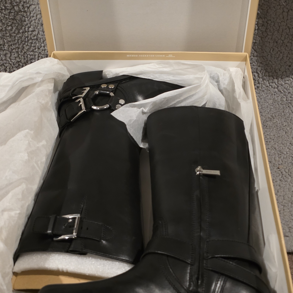 Black Leather Boots with Buckle Detail